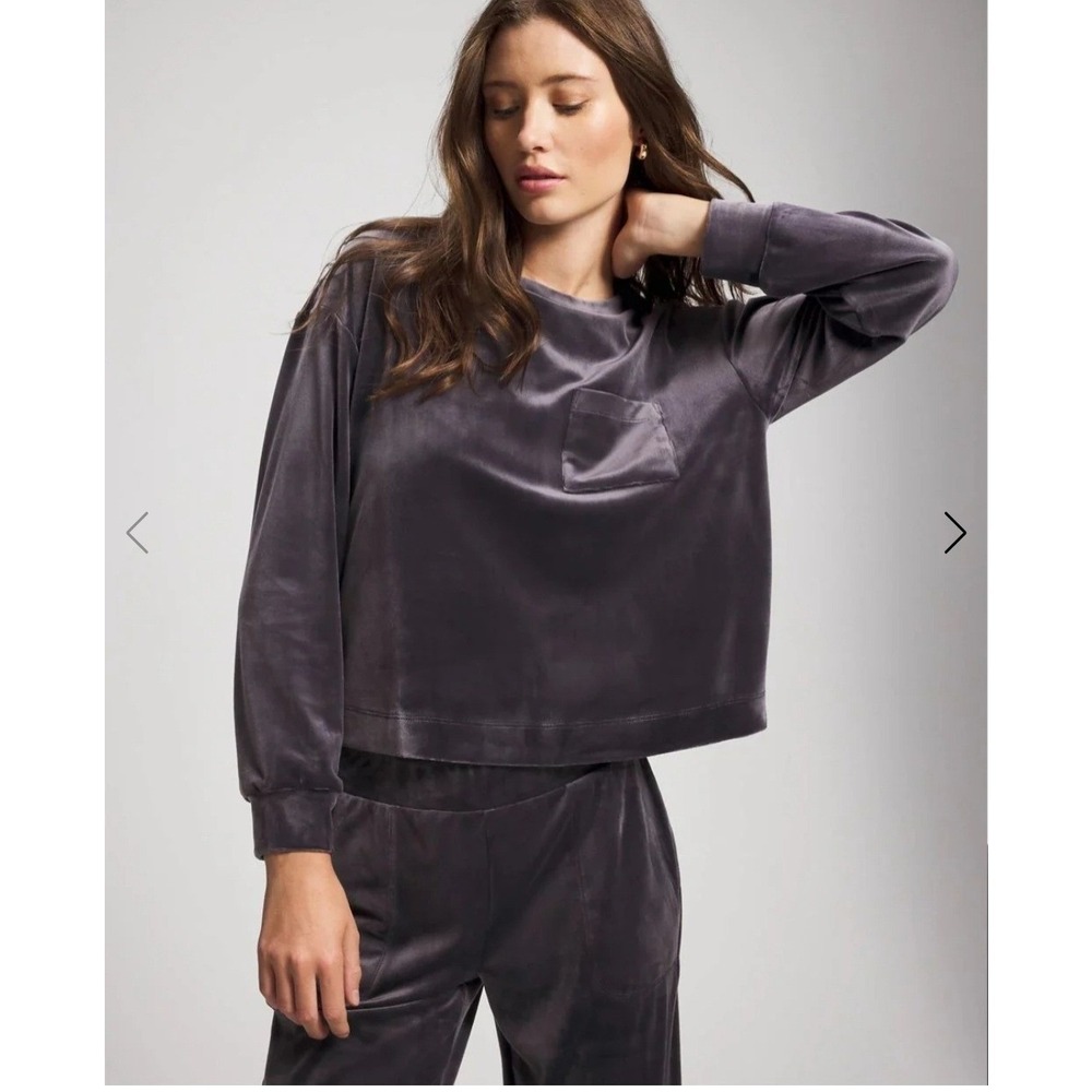 SOMA 24/7 Velour Lounge Set Gray Charcoal 2 Piece Pajama Top Pants Womens Medium
